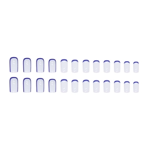 French tip press-on nail kit with 24 Morandi purple and white glossy almond false nails
