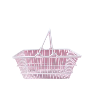 Pink iron wire desktop storage basket with double handles for coffee capsule organization