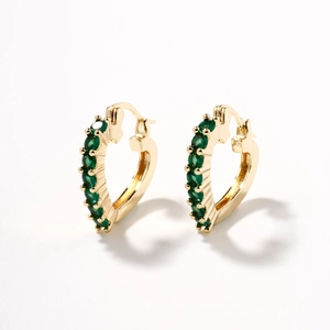 Elegant gold heart hoop earrings with green oval gemstones for women daily wear