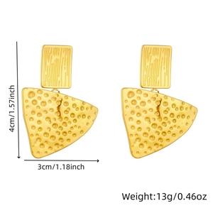 Golden triangular textured earrings with 4cm x 3cm size and 13g weight details