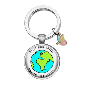 Edelstahl-Schlüsselanhänger mit Erd-Anhänger und buntem Emaille-Schmetterling-Charm