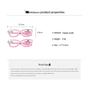 Pink Hello Kitty shaped glasses hair clip set with acrylic details and copper base