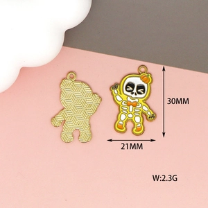 Detail of cartoon skeleton alloy pendant with size markings of 30mm height and 21mm width