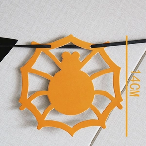 Detail of 14cm orange Halloween spider web banner ornament made of high-quality cardstock