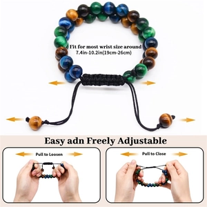 Adjustable 8mm blue tiger eye stone double layer braided bracelet for men and women