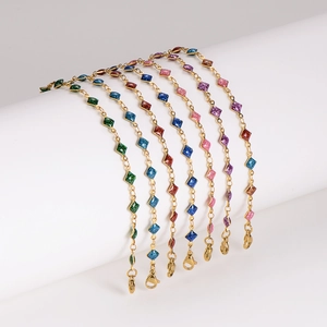 Colorful glitter resin and gold stainless steel geometric bracelet for women