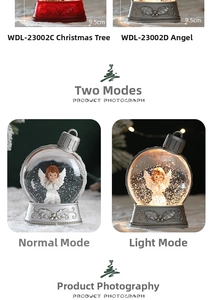 Détail de la boule à neige de Noël LED avec base de 9.5 cm et effet lumineux brillant