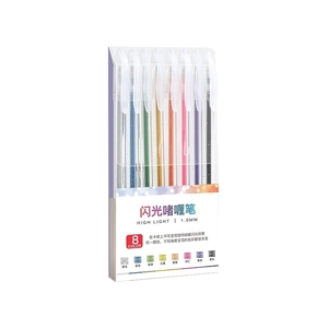 Set of 8 glitter gel pens with 1.0mm tips for shimmering colorful writing on paper