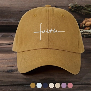 Faith Letter Embroidery Baseball Cap Washed Cotton Adjustable Curved Brim Outdoor Sun Protection Casual Hat