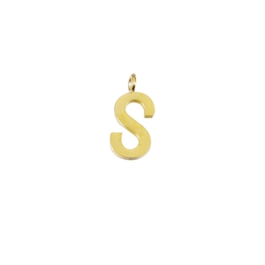 Close-up of golden stainless steel letter S pendant charm for jewelry making