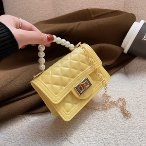 Mini Kids Jelly Shoulder Bag PVC Quilted Crossbody With Faux Artificial Pearl Handle And Gold Chain Strap For Girls
