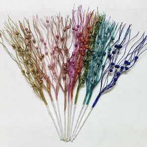 Detail of 43cm glitter berry branches in 8 vibrant colors for Christmas tree decoration