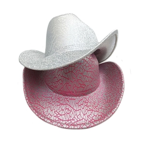 Metallic sequin cowboy hats in silver and pink with cracked texture for party decor