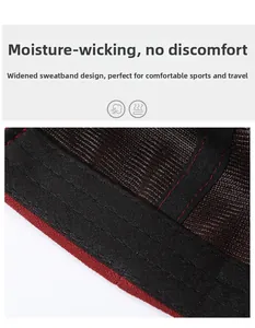 Close-up of the widened black sweatband design inside the red baseball cap for comfort