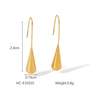 Detailed view of 18K gold plated steel teardrop earrings with precise size measurements
