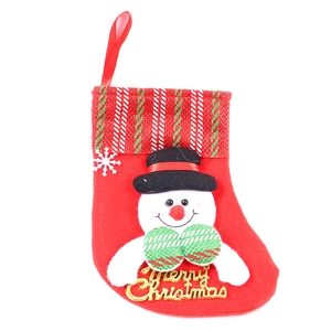 Red Christmas stocking with cute snowman and gold Merry Christmas text for tree decoration