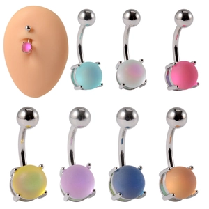 Anneau De Nombril À La Mode En Acier Inoxydable Boule De Résine Dépolie Haltère Incurvé Bijoux De Piercing Couleur Bonbon