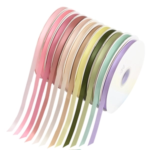 Set of 12 rolls of 1cm solid color satin ribbons in gradient pastel colors for DIY crafts