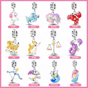 Twelve Zodiac Signs Pendants Glow In The Dark Enamel Charms For Jewelry Making Silver Plated Copper Luminous DIY Accessories