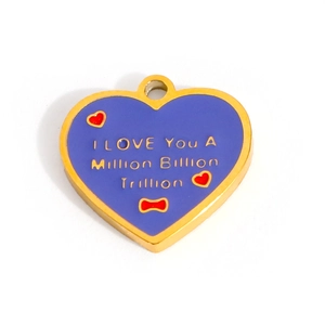 Purple heart charm in 18k gold plated stainless steel with I Love You engraving