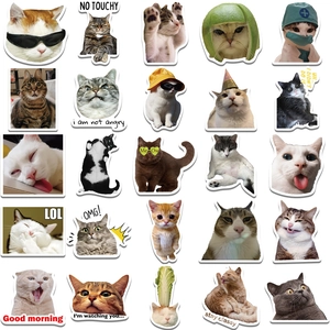 Pack of funny cat stickers with diverse expressions and breeds for DIY laptop decor