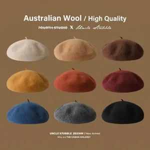 Wool Beret Hat For Women Retro French Style Solid Color Warm Autumn Winter Painter Cap Australian Wool Blend