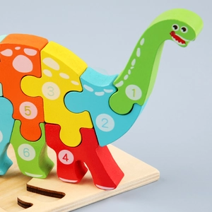 Colorful 3D wooden dinosaur puzzle toy with numbered blocks for toddler education