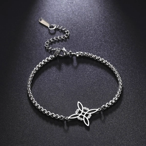 Stainless Steel Witch Knot Bracelet For Women Celtic Knot Hollow Geometric Pendant Box Chain Adjustable Fashion Hand Jewelry