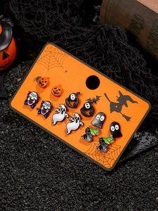 Detailed set of 6 pairs of Halloween stud earrings including pumpkin and ghost designs