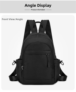 Black nylon casual backpack with large capacity, durable double shoulder straps for daily use