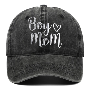 Washed Cotton Baseball Cap Boy Mom Heart Embroidery Vintage Distressed Adjustable Sun Hat Casual For Women Mothers