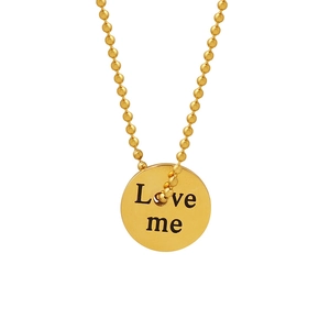 18k gold plated stainless steel ball chain necklace with Love me round pendant