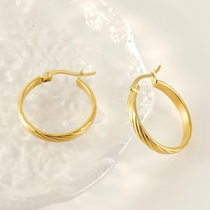 18K gold plated stainless steel hoop earrings with elegant twisted geometric design