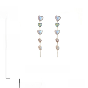 Detail view of pearl tassel earrings with 8.1g weight and 10cm length measurements