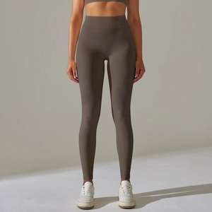 Leggings de yoga sans couture à taille haute taupe, coupe amincissante pour fitness et course