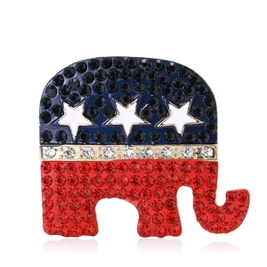 American fashion elephant brooch with red white blue rhinestones and alloy base