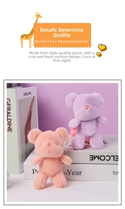 Detailed view of fluffy candy-colored plush bear keychain with soft faux fur texture