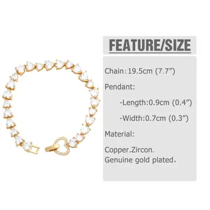 Detailed dimension guide showing the 19.5cm chain length and gold-plated heart pendant size