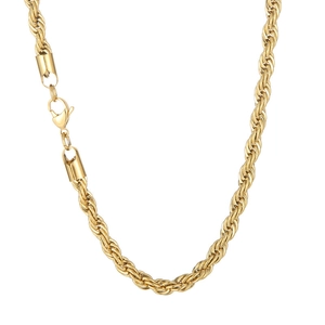 Classic 18K gold plated stainless steel twist rope chain necklace with lobster clasp