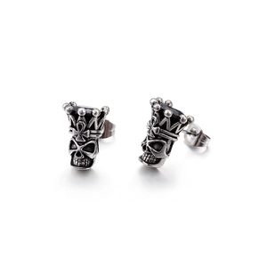 Gothic Skull Crown Stud Earrings Stainless Steel Punk Rock Rhinestone Cross Vintage Jewelry For Men Women