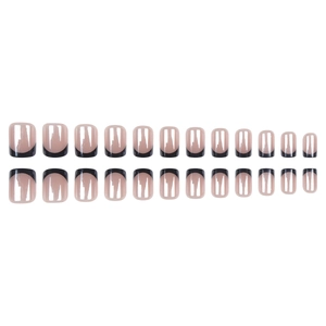 Französische Press-On-Nägel in Schwarz mit Nude-Rosa-Basis 24 Stück Set quadratisch