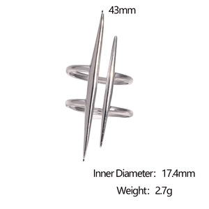 Detailed size specifications of silver double-layered spiked ring in stainless steel