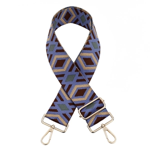 Adjustable wide replacement shoulder strap with blue and brown geometric diamond pattern