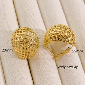 Gold hollow mesh dome earrings in 14K stainless steel, 20mm width by 22mm height