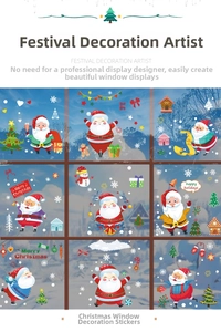 Close-up of Santa Claus and snowman window decals for Christmas festive glass decoration