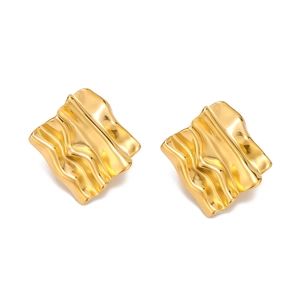 Minimalist square 18K gold plated stainless steel stud earrings with wavy texture