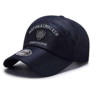 Breathable mesh baseball cap with Natural Walker embroidery in dark blue for outdoor sun protection