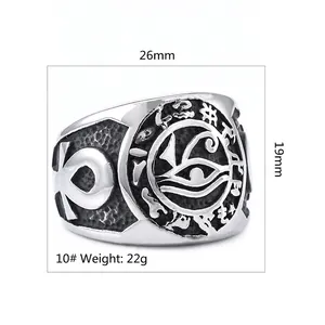 Eye Of Horus Ring Stainless Steel Egyptian Ankh Cross Vintage Punk Religious Jewelry For Men