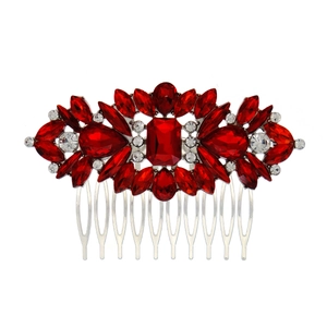 Peigne à cheveux de mariée vintage avec strass rouges et base en alliage argenté
