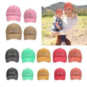Mama Mini Washed Cotton Baseball Cap Adult And Child Hat Family Matching Embroidery Sun Hat For Outdoor Daily Casual
